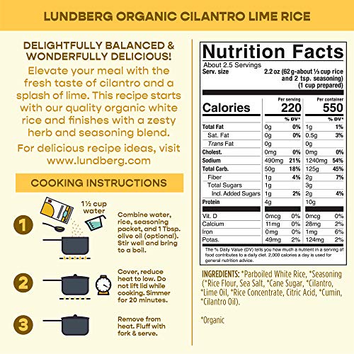 Lundberg Organic White Rice Entree, Cilantro Lime, 5.5Oz 6 Coun