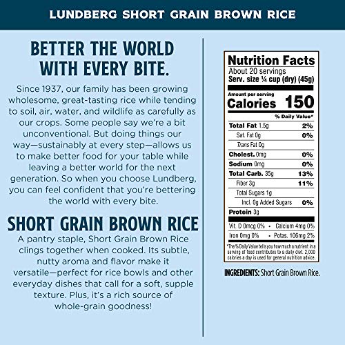 Lundberg Short Grain Brown Rice, 2Lb 6 Count, Gluten-Free, Non