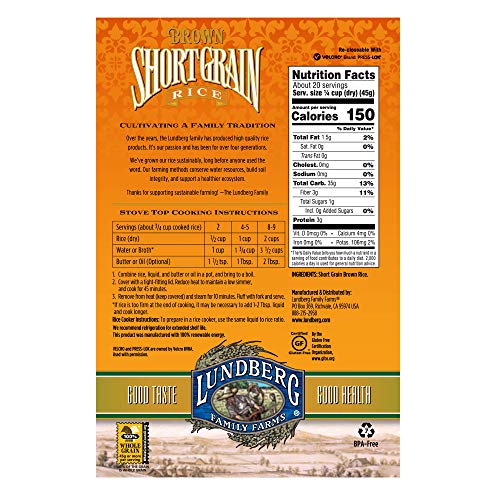 Lundberg Short Grain Brown Rice, 2Lb 6 Count, Gluten-Free, Non
