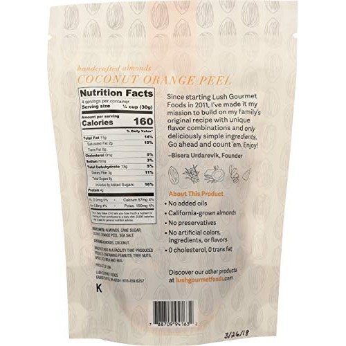 Lush Gourmet Foods Almonds Coconut Orange Peel, 3.85 Oz