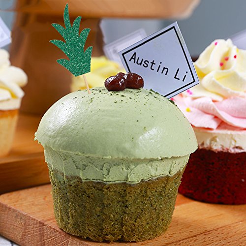 Green Pineapple Cupcake Toppers, Luter 24 Pcs Donut Toppers Glit