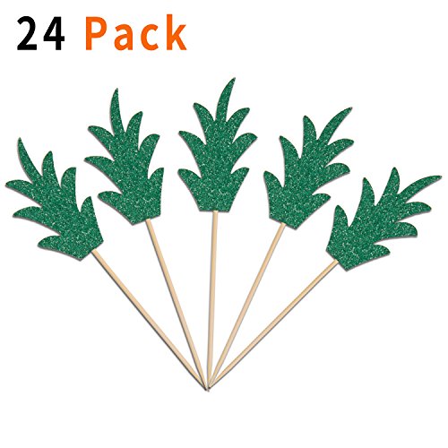 Green Pineapple Cupcake Toppers, Luter 24 Pcs Donut Toppers Glit