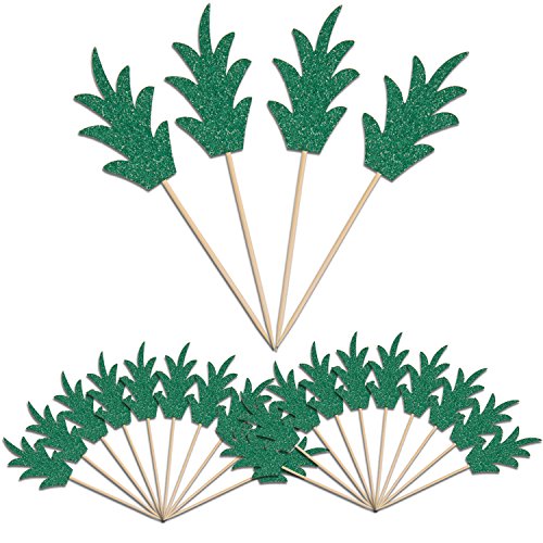 Green Pineapple Cupcake Toppers, Luter 24 Pcs Donut Toppers Glit