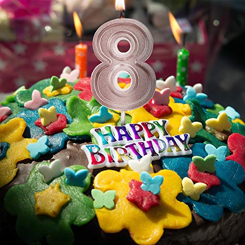 Luter 2.76 Inches Large Rose Gold Glitter Birthday Candles Birth