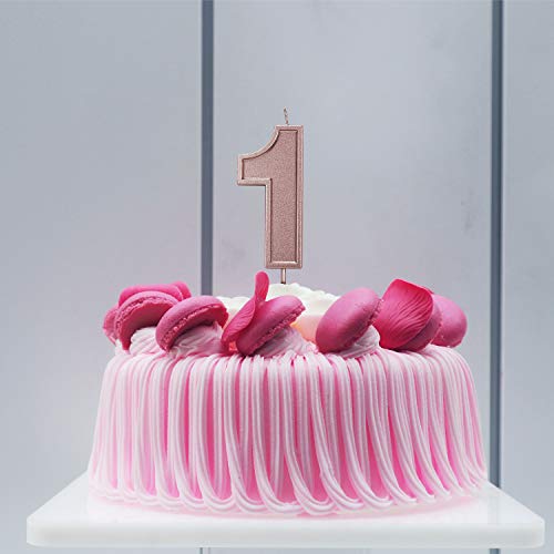 Luter 2.76 Inches Large Rose Gold Glitter Birthday Candles Birth