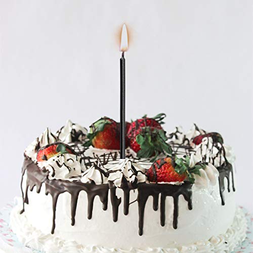 Luter 24Pcs Metallic Birthday Candles In Holders Black Tall Birt