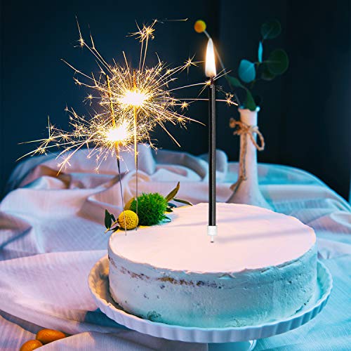 Luter 24Pcs Metallic Birthday Candles In Holders Black Tall Birt