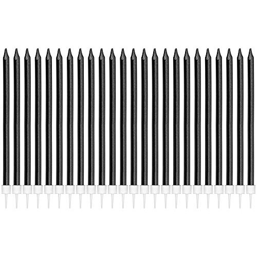 Luter 24Pcs Metallic Birthday Candles In Holders Black Tall Birt
