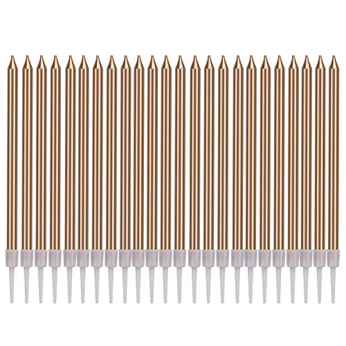 Luter Metallic Birthday Candles In Holders Champagne Gold Tall B