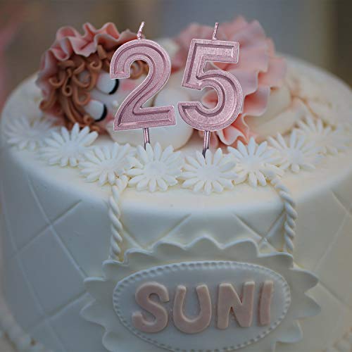 Luter Rose Gold Glitter Happy Birthday Cake Candles Number Candl