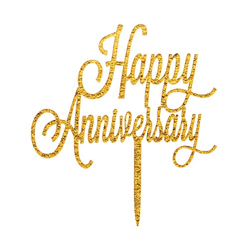 Lveud Gold Glitter Acrylic Happy Anniversary Birthday Cake Toppe