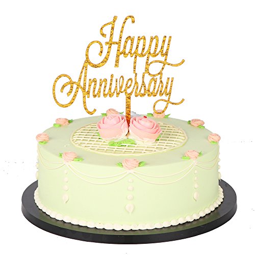 Lveud Gold Glitter Acrylic Happy Anniversary Birthday Cake Toppe