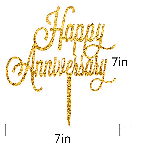 Lveud Gold Glitter Acrylic Happy Anniversary Birthday Cake Toppe