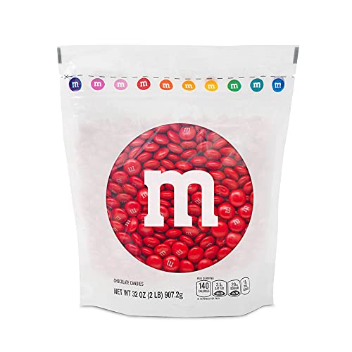 M&M’S Red Milk Chocolate Candy, 2lbs of M&MS in Resealable Pack...