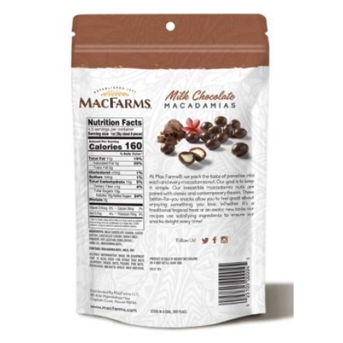 Macfarms Milk Chocolate Covered Macadamia Nuts - 4.5Oz 127G Bag