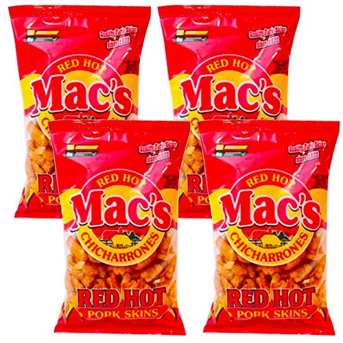 Macs Red Hot Pork Rinds Flavored Pork Skins - 4 Pack Macs Chich...