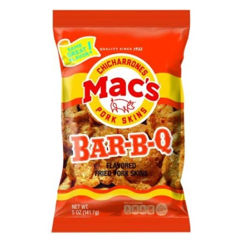 Macs Chicharrones -Bar-B-Q Pork Rinds - Six 3Oz Bags