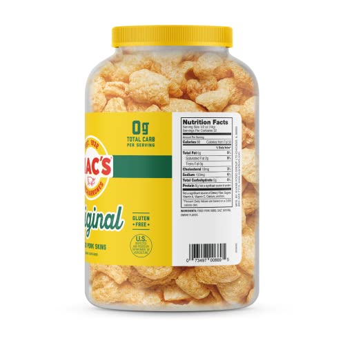Macs Pork Rinds, Fried Pork Skins, Original, 7.5 Ounce Canister...