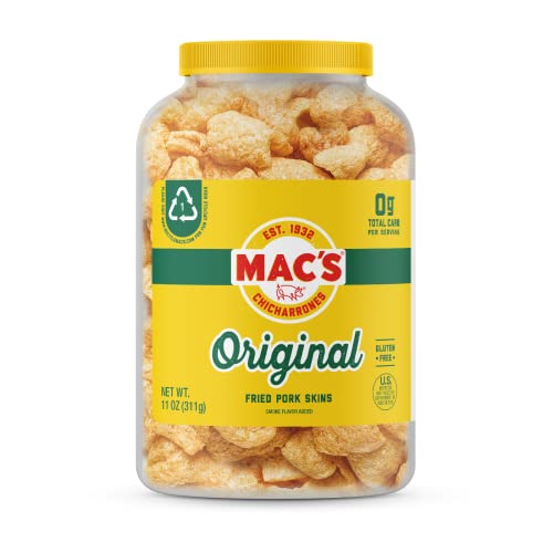 Macs Pork Rinds, Fried Pork Skins, Original, 7.5 Ounce Canister...