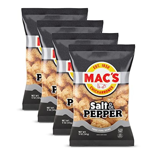 Macs Salt & Pepper Pork Skins, 5 OZ Pack of 4