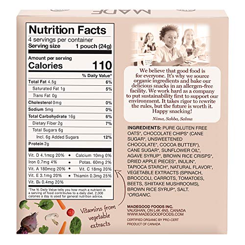 Madegood Chocolate Chip Granola Minis, 6 Boxes 24 Ct, .85 Oz;