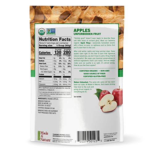 Made In Nature - Organic Apple Rings Dried Fruit, 3 Ounce Pack