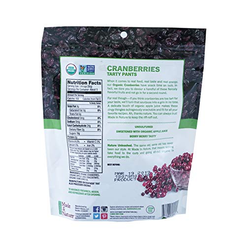 Made In Nature Organic Cranberries, Dried And Unsulfured, 5 Ounc