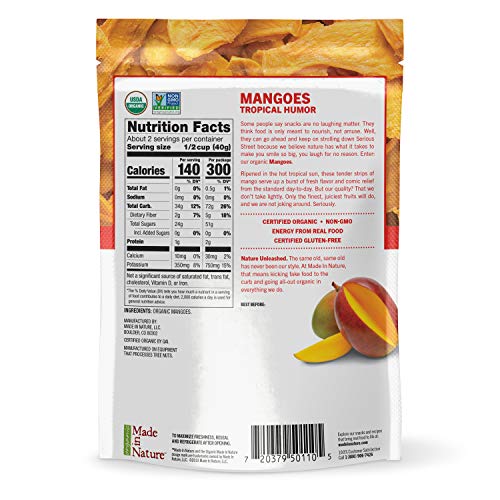 Made In Nature Organic Dried Fruit, Mangoes, 3Oz Bag – Non-Gmo,