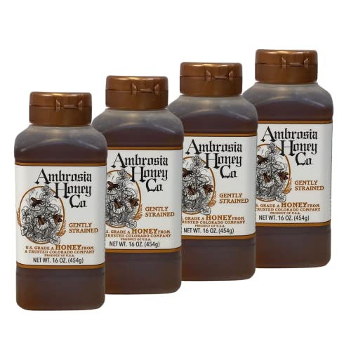 Ambrosia Gently Strained Honey, 16 oz. Bottle Pack of 4 | Natu...