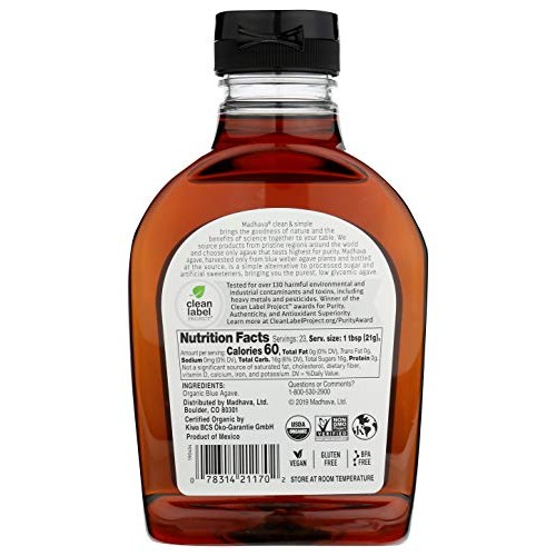 Madhava Naturally Sweet Organic Blue Agave Low-Glycemic Sweetene