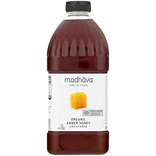 Madhava Organic Amber Honey, Unfiltered Organic Amber Honey, 5 Lb