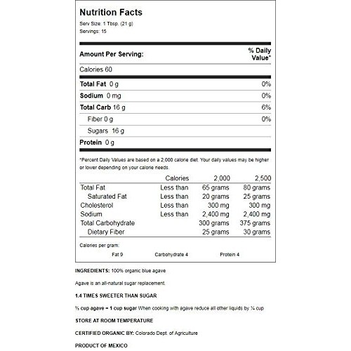 Madhava Organic, Golden Light Blue Agave, Neutral Mild Flavor, 1