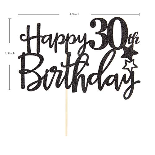 Black Happy 30Th Birthday Cake Topper,Hello 30, Cheers To 30 Yea