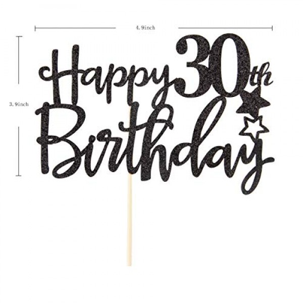 Black Happy 30th Birthday Cake Topper,Hello 30, Cheers to 30 Yea...