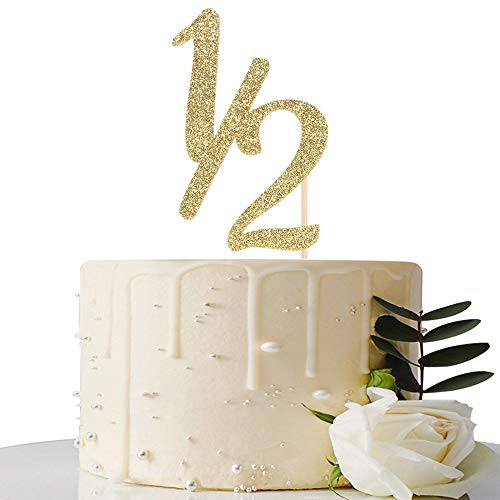 Gold Glitter Half Year Old Cake Topper - Half Year Cake Topper -