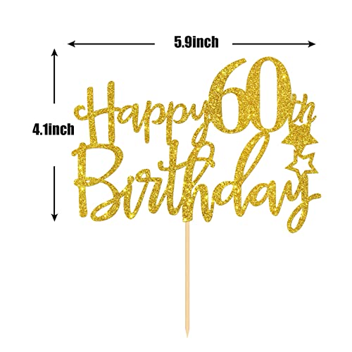 Gold Glitter Happy 60Th Birthday Cake Topper,Hello 60, Cheers To