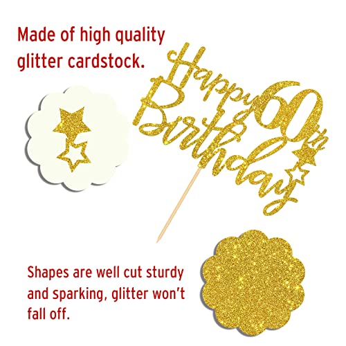 Gold Glitter Happy 60Th Birthday Cake Topper,Hello 60, Cheers To