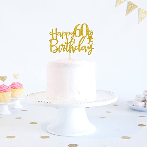 Gold Glitter Happy 60Th Birthday Cake Topper,Hello 60, Cheers To