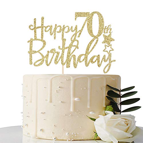 Gold Glitterhappy 70Th Birthday Cake Topper,Hello 70,Cheers To 7