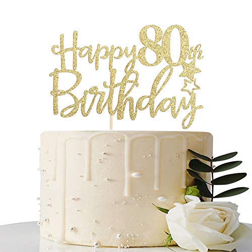 Gold Glitter Happy 80Th Birthday Cake Topper,Hello 80, Cheers To