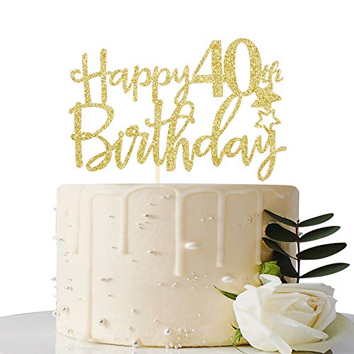 Gold Glitter Happy 40Th Birthday Cake Topper,Hello 40, Cheers To