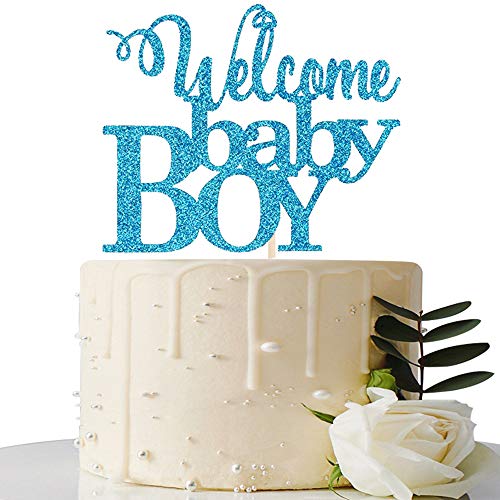 Maicaiffe Blue Welcome Baby Boy Cake Topper - Baby Shower Party
