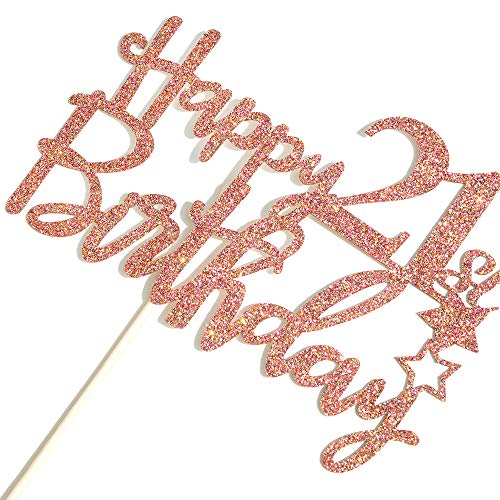 Rose Gold Glitter Happy 21St Birthday Cake Topper - 21 Cake Topp