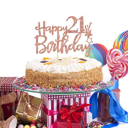 Rose Gold Glitter Happy 21St Birthday Cake Topper - 21 Cake Topp