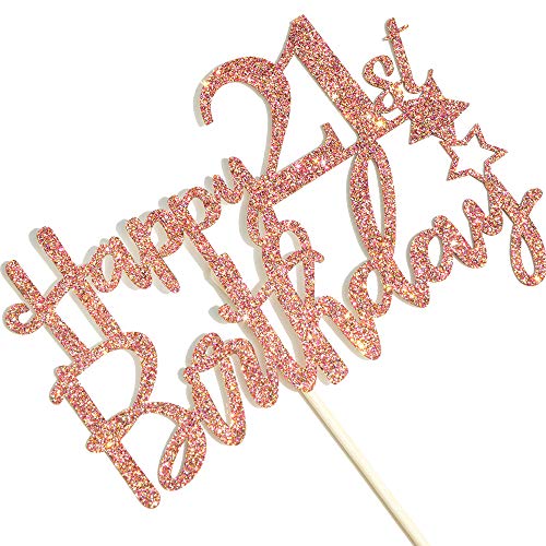 Rose Gold Glitter Happy 21St Birthday Cake Topper - 21 Cake Topp