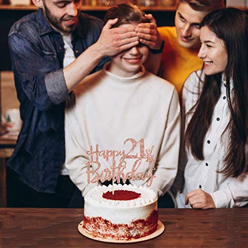 Rose Gold Glitter Happy 21St Birthday Cake Topper - 21 Cake Topp