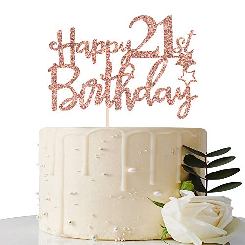 Rose Gold Glitter Happy 21St Birthday Cake Topper - 21 Cake Topp
