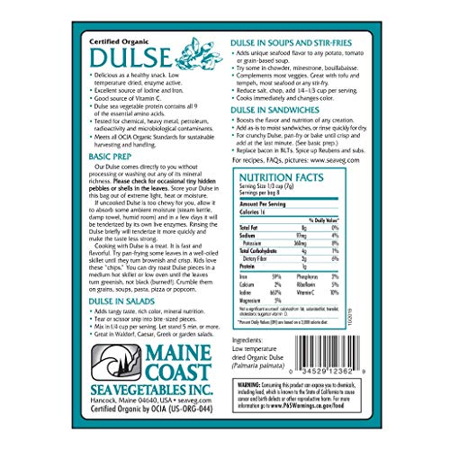 Dulse Whole Leaf | 2 Oz Bag | Organic Seaweed | Maine Coast Sea