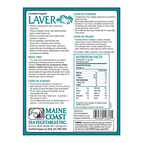 Laver Whole Leaf | 1 Oz Bag | Organic Seaweed | Maine Coast Sea