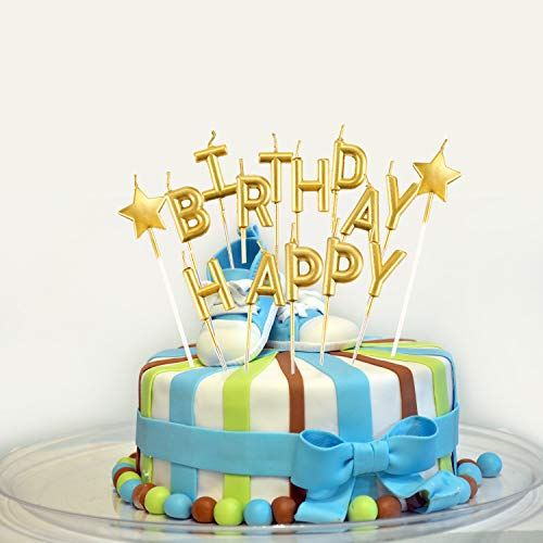 Maitys 41 Pieces Gold Candles Set Happy Birthday Letters Candles